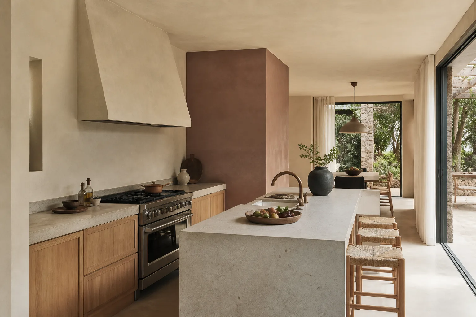 Visualización de una cocina mediterránea con pintura a la cal