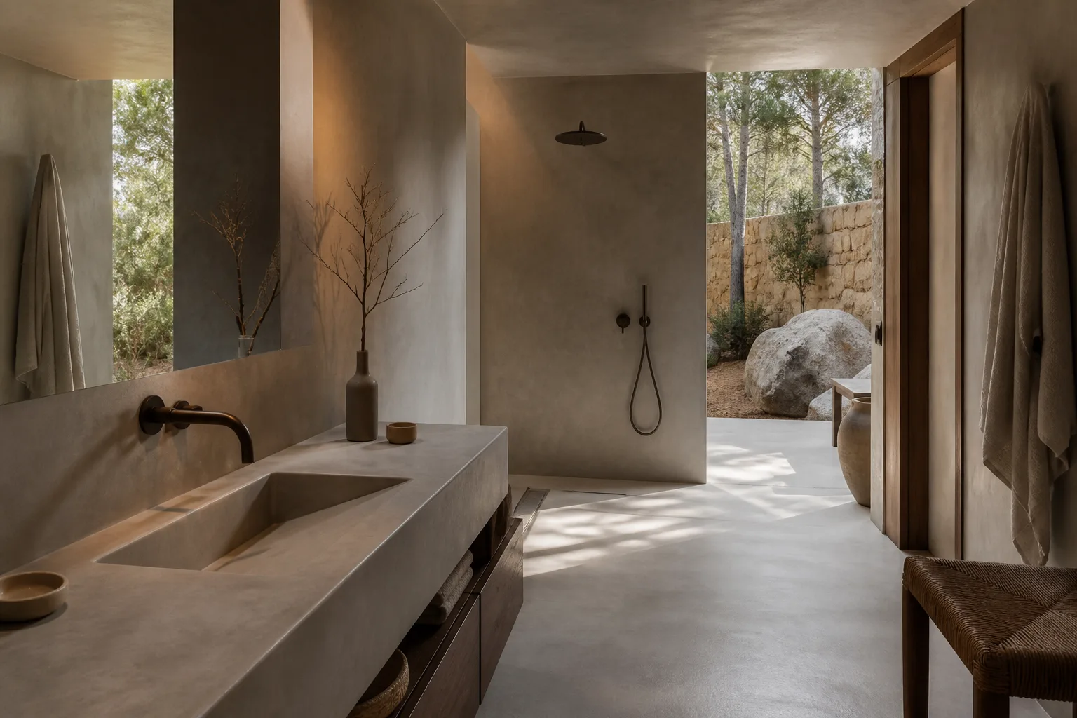 Microcemento en un baño contemporáneo